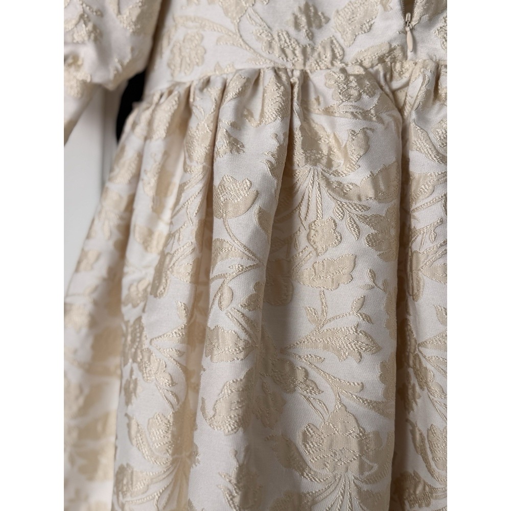 Sister Jane Jacquard Puff Sleeve Dress Black Satin Peter Pan Collar & Ribbon NWT - Picture 3 of 16